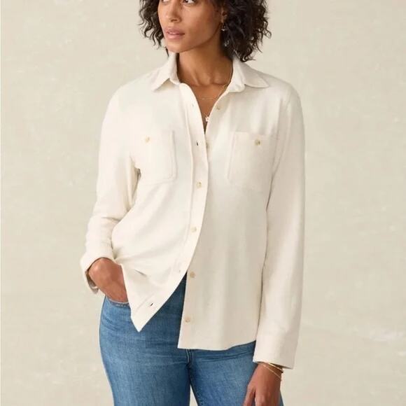 Faherty Tops - Faherty Legend Sweater Button Up Long Sleeve Shirt Cream Large